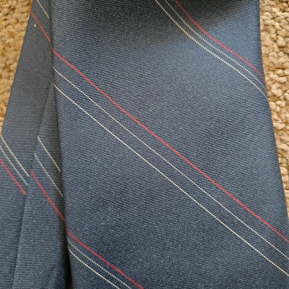 Christian Dior Mens Navy Blue Striped  Necktie Made in USA Logo Tie